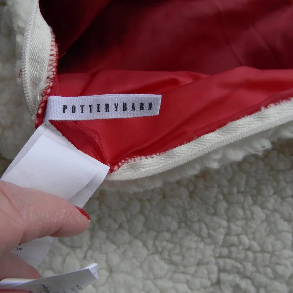 Pottery Barn RED Cable Knit Throw Pillow Cover SHERPA DETAIL 24